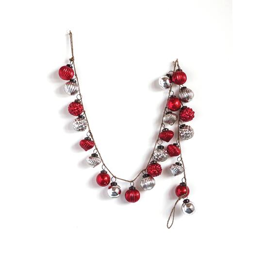 Hello Honey® 6ft. Red & Silver Embossed Mercury Glass Ornament Garland